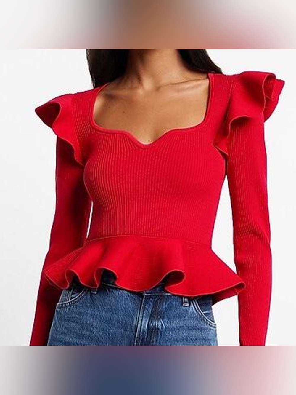 Women’s Express Ruffle Peplum Knit Top - Size L